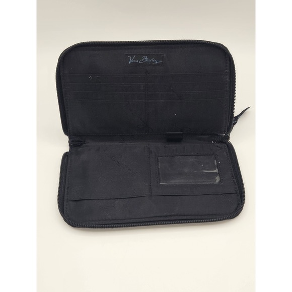 Vera Bradley Quilted Cotton Zip Around Wallet Canyon Pattern Vintage Black Blue - Picture 6 of 6